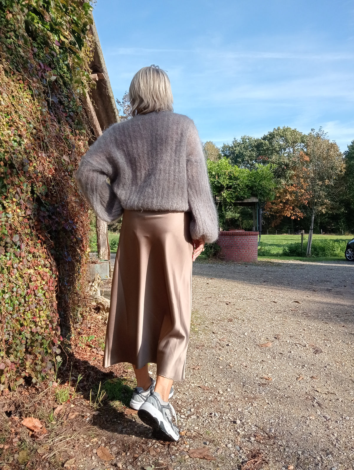 Rok Lily satijn - kaki