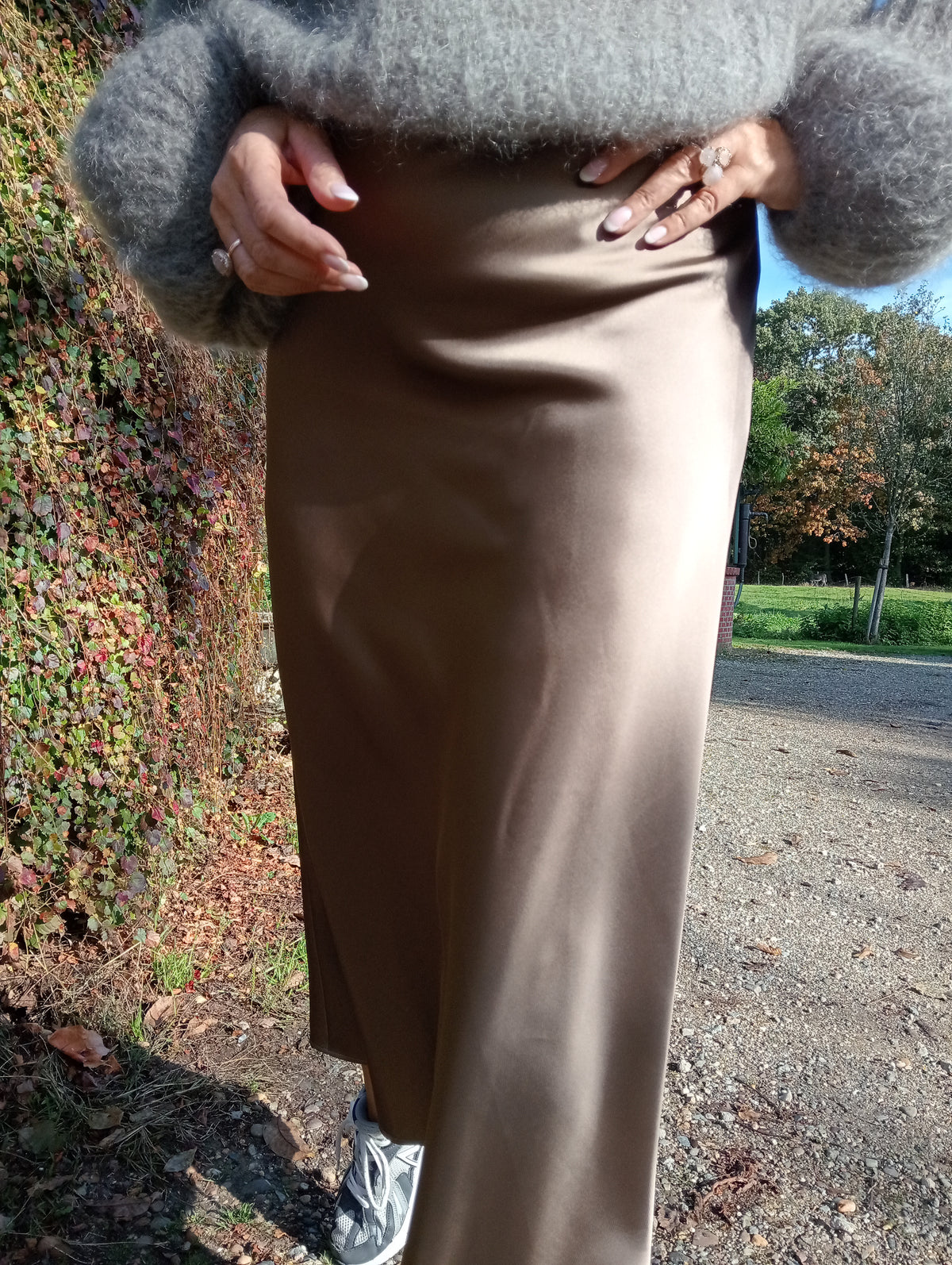 Rok Lily satijn - kaki