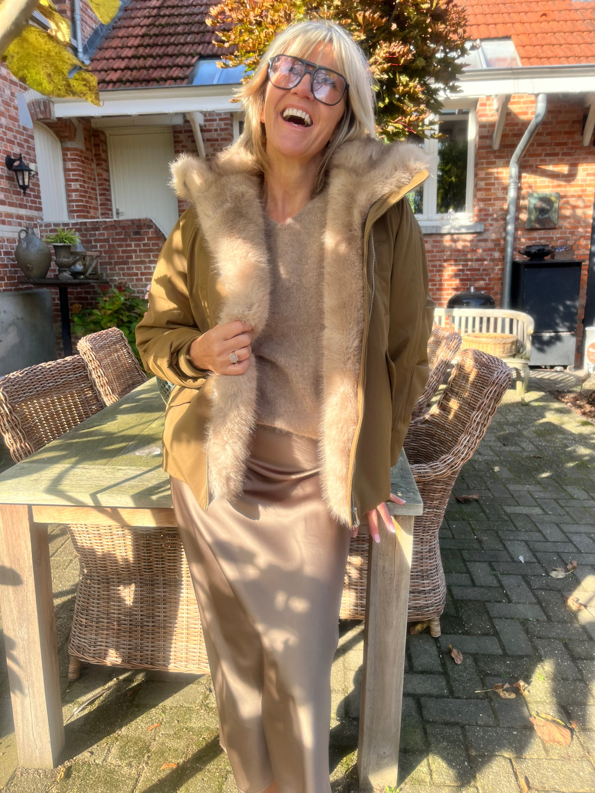Rok Lily satijn - kaki